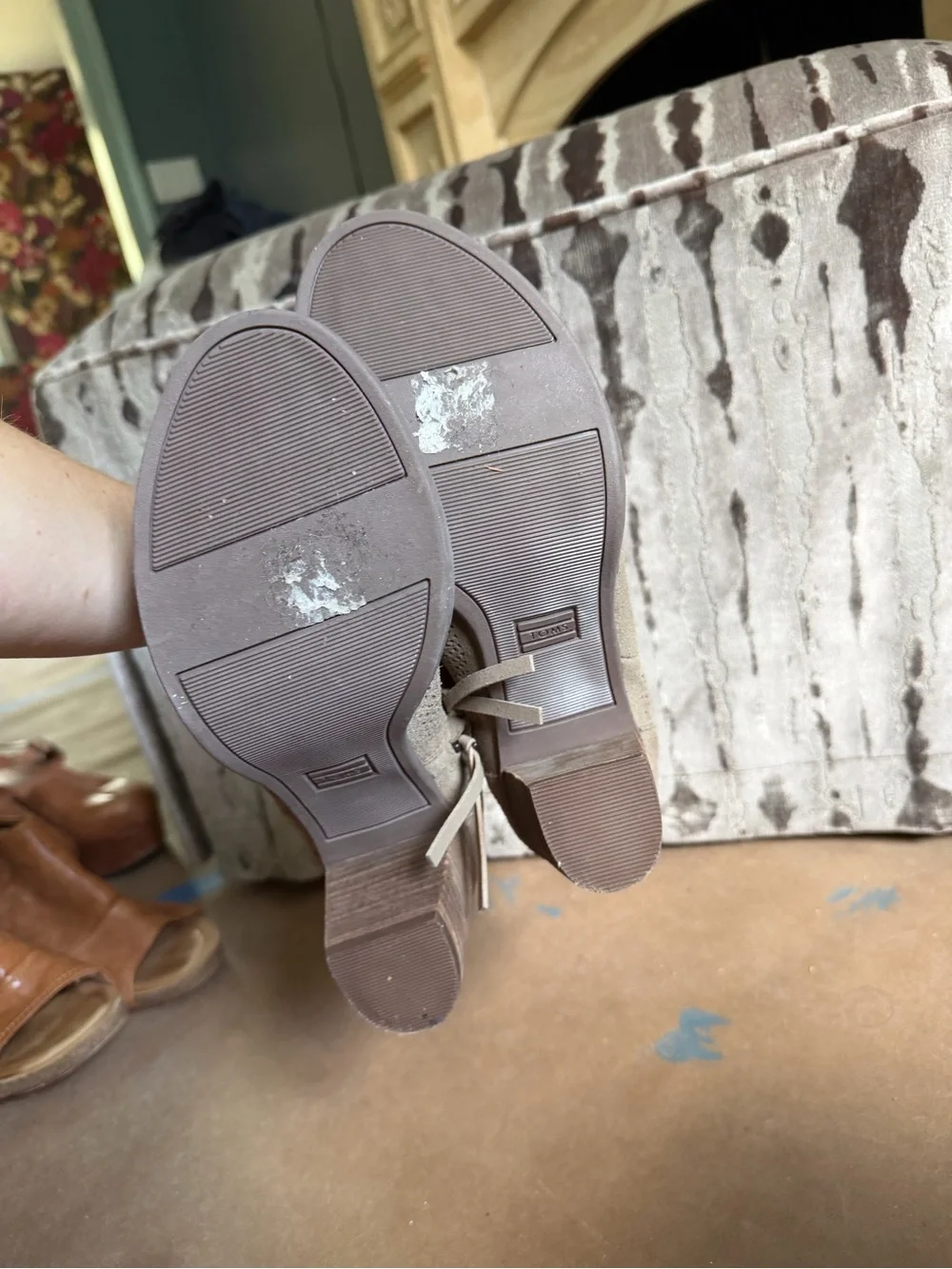 Toms Beige Perforated Peep-Toe Ankle Booties